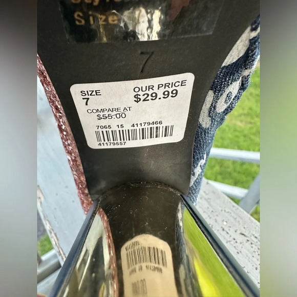 YOKI Willen Rose Gold Glitter Denim Graffiti Cylinder Heel Zip Ankle Boot 7 WILD - Picture 7 of 14